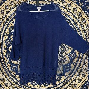 Chico's Navy Sweater with Fringe